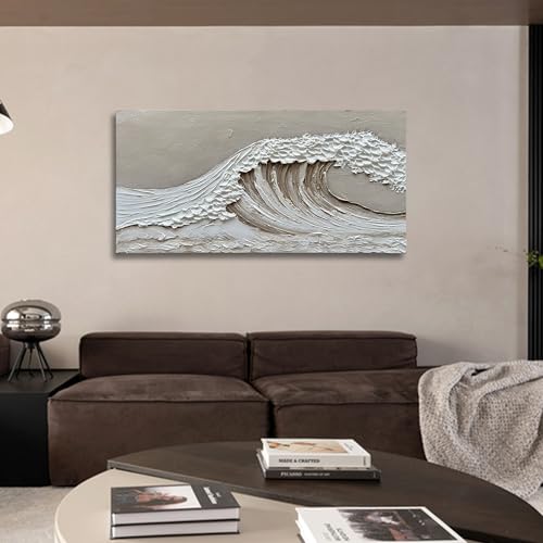 NANKAI Art Hand-Painted 24x48 inch White Wave Art Painting Modern Abstract Oil Painting Home Wall Decoration Art - color: Nkhb327