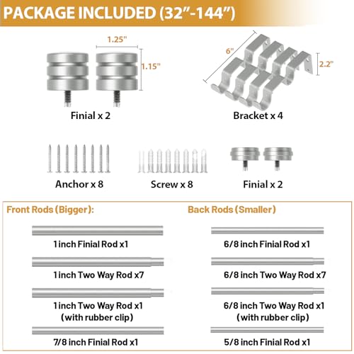 TONIAL 1 Inch Double Curtain Rods for Windows 66 to 120 Inch, Silver - color: Silver, size: 66-120”