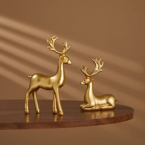 Christmas Decorative Gift 2PCS Deer Sculpture 3D Geometric Deer Ornaments Used to Set Off The Festive Atmosphere Fireplace Dining Table Living Room Decoration (Gold Smooth) - color: Gold Smooth