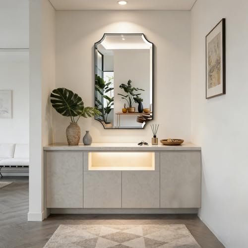 POZINO 40"x24" Premium Rectangle Beveled Bathroom Mirror for Over Sink - color: Black Scalloped, size: 40"L x 24"W