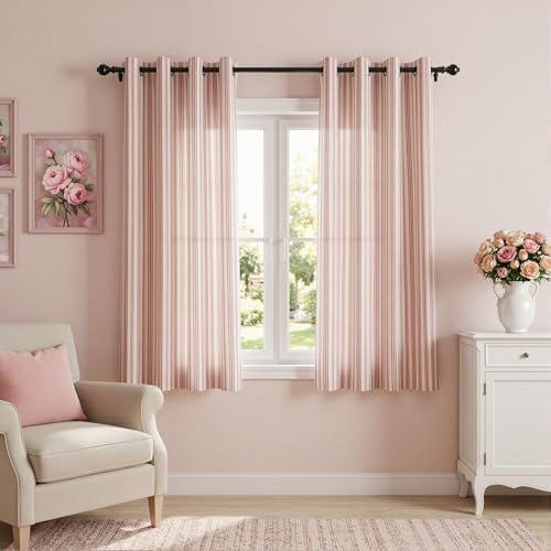 MYSKY HOME Red Striped Linen Curtains for Girls Bedroom 63 Inches 2 Panels - color: B-red, size: 52"W x 63"L (Pack of 2)