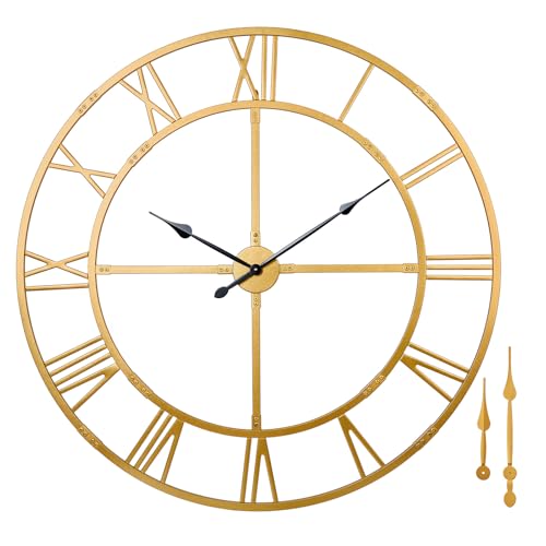 60 Inch Large Silent Wall Clock, Easy Assembly Roman Numeral Gold - color: Gold Metal Wall Clock, size: 60inch