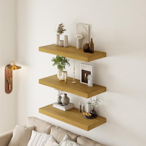 36" Extra Deep Floating Shelves, Set of 3, Natural Wood - color: Natural, size: 3T36IN