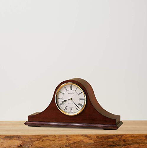 Howard Miller Christopher Mantel Clock – Hardwood Table Clock, Quartz Movement, Westminster Chime, Brass Bezel, Roman Numerals, Battery Powered