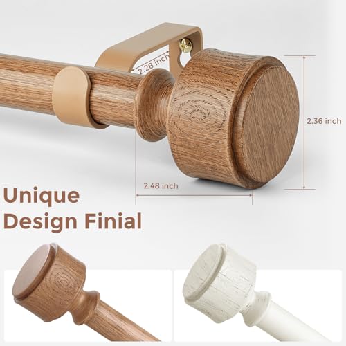 2 Pack Wood Curtain Rod 36-60 Inch, Boho Faux Wood Drapery Rods - color: Wood, size: 36"-60" (2 Pack)