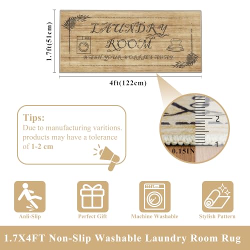 TOPRUUG Laundry Room Rug Runner 20"X47" Vintage Washable Laundry Mat - color: Warm Natural Wood, size: 1'8" x 4' (Rectangular)