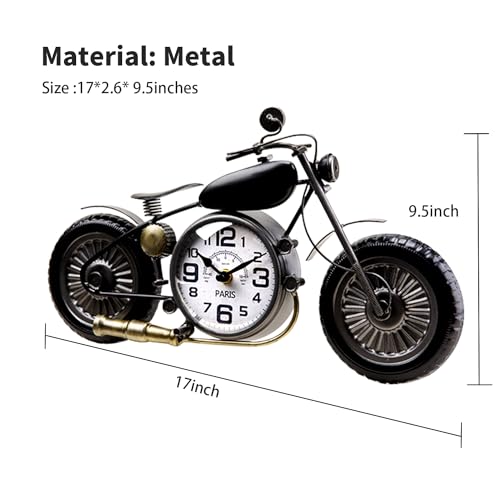 Dankeit Motorcycle Tabletop Clock, Retro Black Metal Clock, 12" x 10", Battery Operated, Silent, No Ticking, For Bedroom, Dining Room, Home Office, Living Room, Kid's Room