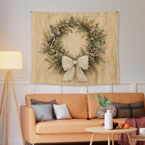 EGBTL Vintage Christmas Coquette Bow Wreath Wall Tapestry, Neutral Farmhouse Winter Xmas Tapestry for Home, Rustic Christmas Tapestries Wall Hanging Decor for Bedroom Living Room 50x60 Inches - color: Christmas11