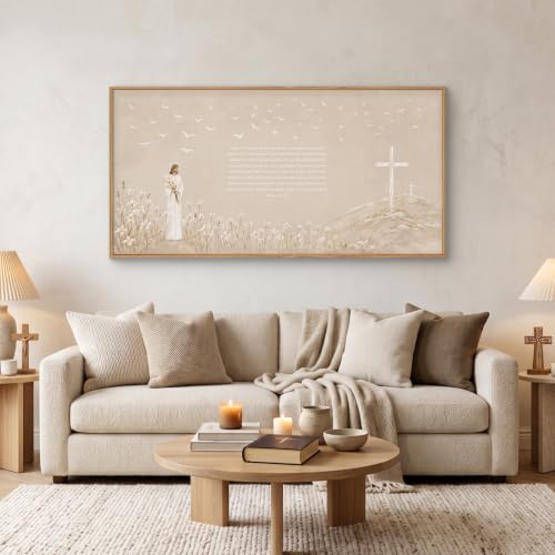 Christian Jesus Bible Verse Framed Canvas Wall Art Set-40"x20"x1 - color: Neutral Jesus Bible Verse Wall Art, size: 40"L x 20"W