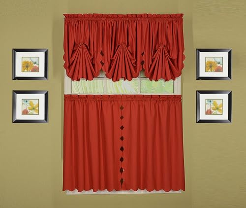 Today's Curtain, Orleans Scallop Curtain, Brick Red 36" Tier Pair and Tieback, 60" W x 36" L, Brick Red - color: Brick Red, size: 60"W x 36"L (Pack of 1)