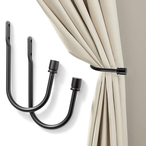 Black Curtain Holdbacks - 2pcs,Curtain Holders Wall Mounted, Curtain Pull Back Hooks for Drapes, Vintage Curtain Holdbacks, Drapery Hardware, Curtain Side Holders for Wall - color: Black-columnar