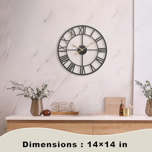 14 Inch Black Metal Roman Numerals Wall Clocks for Living Room - color: Black, size: 14 Inch