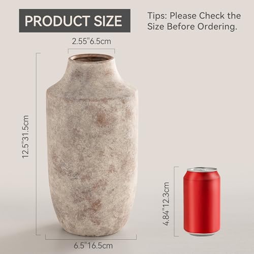 Mitt&Ditt Ceramic Flower Vase, 12.5 inch Tall Off-White Vase, Large Decorative Terracotta Vases, Farmhouse Rustic Pottery Vases for Home Decor, Living Room, Table - color: B-12.5"h-terracotta