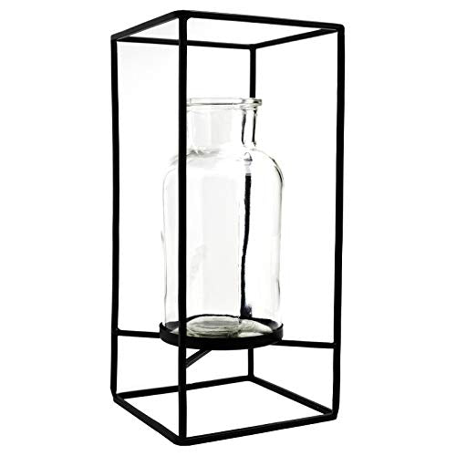 EXCELLO GLOBAL PRODUCTS Decorative Glass Vase with Metal Wire Stand: Clear Vase Decoration for Modern Home Decor (12.5" x 5.75")