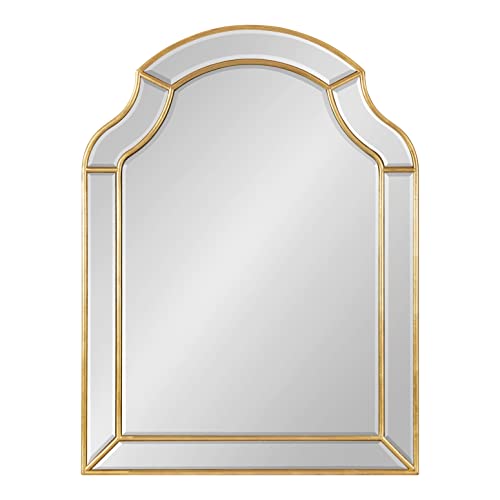 Kate and Laurel Pinchot Glam Arched Wall Mirror; 24 x 32; Gold; Sophisticated Scalloped Arch Mirror for Wall Decor with Overlay and Dimensional Design