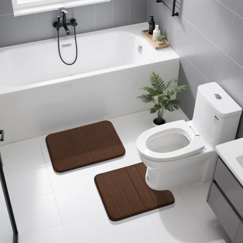 Yimobra Memory Foam Bathroom Mat Set, 24 x 17 & 24 x 20 in, Brown - color: Brown, size: 24x17+24x20 Inch