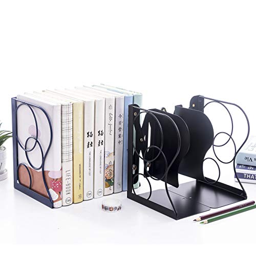Adjustable Bookends Metal Book Ends for Heavy Book Holder - color: Black-round
