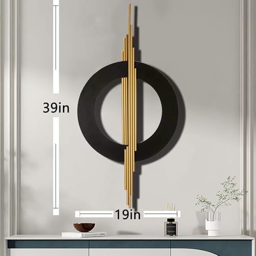 JFUJFU Large Black & Gold 3d Metal Wall Art with Geometric Round for Home - color: Black & Gold