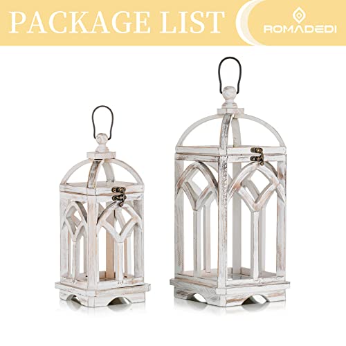 Romadedi Set of 2 Farmhouse Wood Candle Lanterns Decorative, Whitewashed - color: Washedwhite