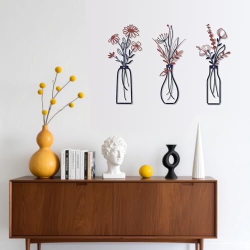 Embewhis Wall Decor Metal Flowers 3pcs, Rustic Farmhouse Flower Sculptures, 13.7" Wall Art Decor, Drill-Free Install Option for Living Room, Kitchen, Bedroom & Bathroom - size: B