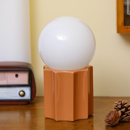 Modern Ceramics Table Lamp, Khaki Base Desk Lamp, White Jade Round Ball Glass Accent Table Lamp for Living Room Bedroom Bedside Nightstand House Office Home Reading - color: Khaki Ceramic