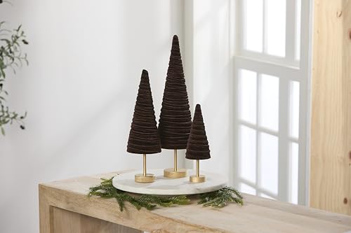 Pedestal Velvet Trees Set of 3, (Brown) - color: Chocolate Brown
