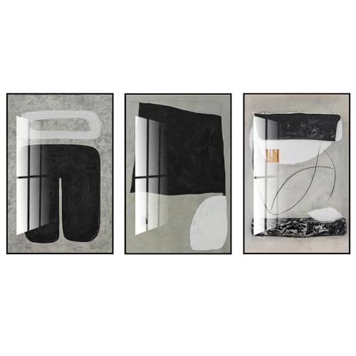 QKF 3Pcs Black Gray Abstract Textured Crystal Framed Canvas Wall Art Set - color: Black, White, Gray, Light Green, size: 24" X 32" X 3 pieces