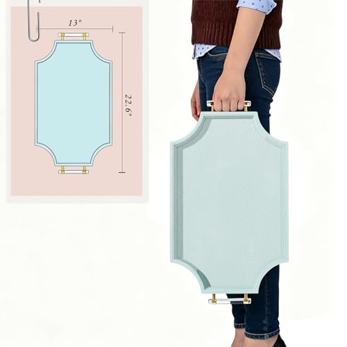 57.9 x 33cm(22.6 x 13인치) 커피 테이블 트레이 샤그린 스캘럽 장식 오토만 트레이 - color: 라이트 아쿠아, size: 22.6" x 13" x 2"