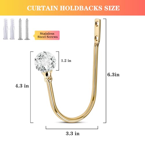 Crystal Curtain Tieback Hooks, Wall Mounted Drapery Holdbacks, Gold Curtain Holders - Heavy Duty Metal, 4 Pack - color: Rose Gold, size: 4 Pack