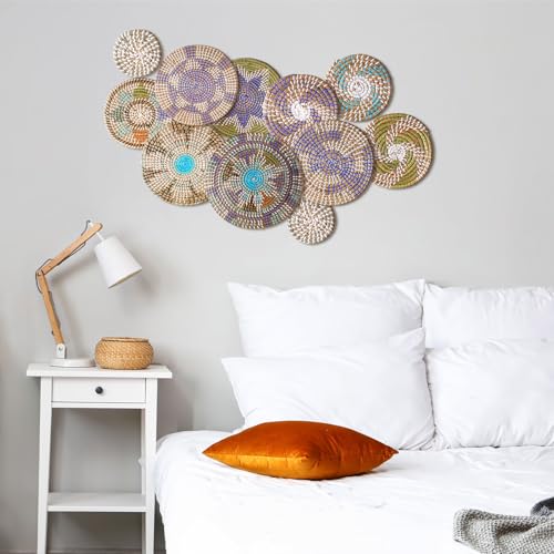 Tatuo 11 Pcs Boho Wall Basket Decor Woven Wall Hanging Art, Multicolour - style: Multicolour
