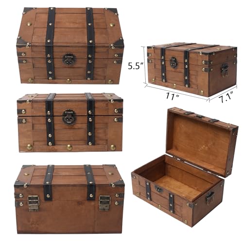 Vintage Wooden Treasure Chest - Decorative Pirate Box,11",Brown - color: Brown, size: 11" x 7.1" x 5.5"