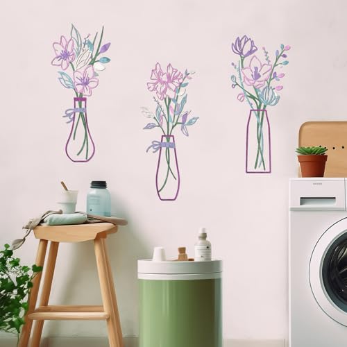 Zzbakress 3 Pieces Metal Flowers Wall Art for Bathroom (Pink Purple) - color: Pink Purple