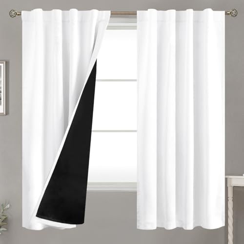 BGment 100% Blackout Curtains for Bedroom with Insulated Liner, Pure White - color: Pure White, size: 38"W x 63"L (Pack of 2)