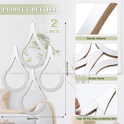 Weysat 2 Pieces Teardrop Wall Mirror Hanging Wall Mounted Decorative Accent Mirror for Home Living Room Bedroom Bathroom, 15.7 x 11 Inch(Silver) - color: Silver