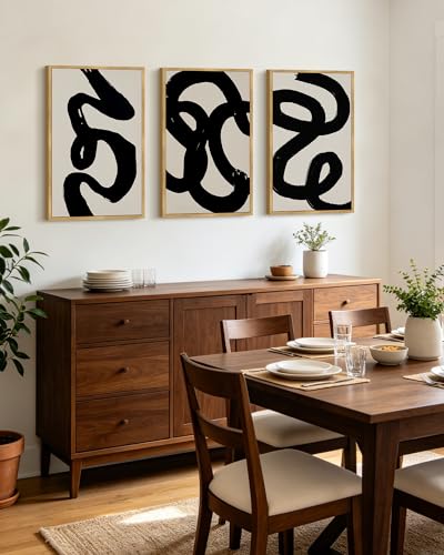 PHOPAGO Black Framed Wall Art 16x24in Abstract Modern Ink Wash - color: Black Ink Wash, size: 24L" x 16W" x 3 Pcs Natural