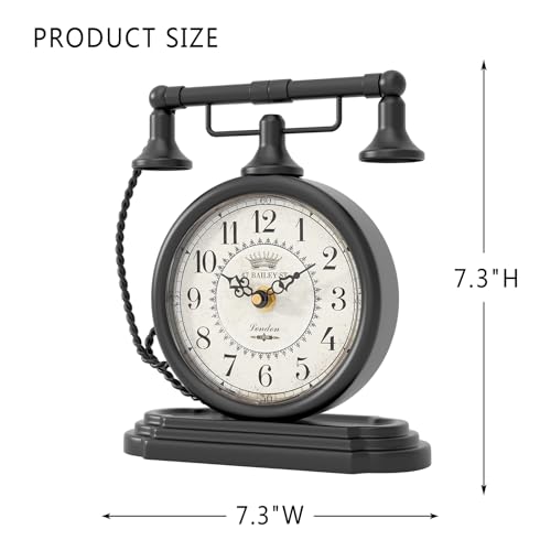 Black Vintage Table Clock, Antique Telephone Style Mantel Clocks - color: Black