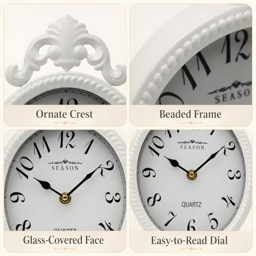 French Style White Table Clock, 10.8-Inch Silent Mantel & Wall Clock - color: White