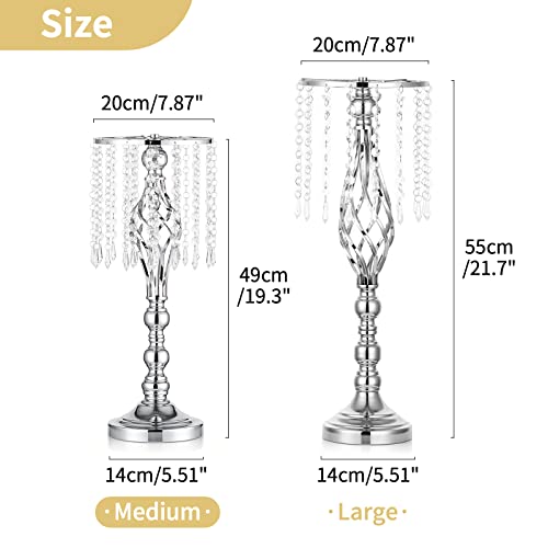 2 Pcs 19.3 Inches Tall Crystal Flower Stand Wedding Road Lead Holders Centerpiece Chandelier Metal Vase for Reception Tables Wedding Supplies - color: Silver, size: Medium - 2 Pcs