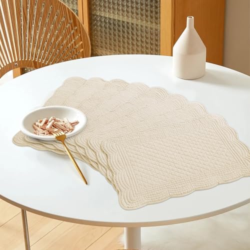 HOMBYS Quilted Placemats Set of 6 Washable-13x18 inches Rectangular Placemats for Kitchen Table-100% Cotton Fabric Rectangular Table Mats, (Light Brown) - color: Light Brown