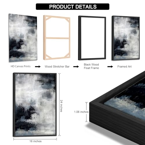 Large Framed Abstract Wall Art, Rustic Blue Canvas Prints, 16"x24"x3 - color: navy, size: 16" X 24" X 3pcs Framed