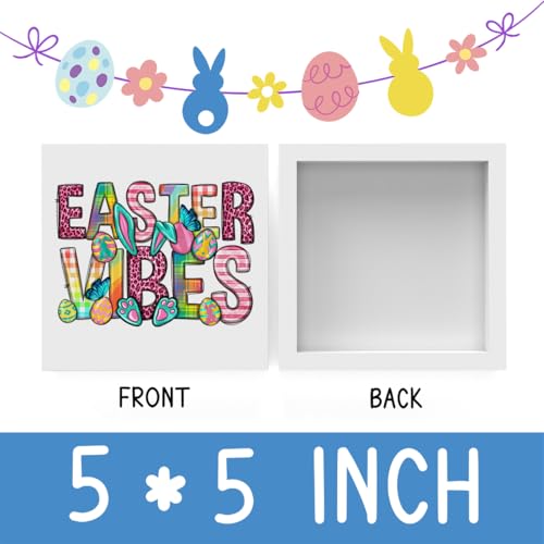 Easter Decor Easter Bunny Decor Easter Eggs Decor Happy Easter Decor Easter Vibes Daisy Leopard Rabbit Paw Decor, Wooden Box Decor for Rustic Home Bedroom Living Room Table Shelf Office - color: Easter Vibes