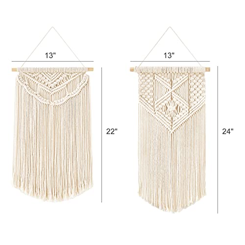 Mkono 2 Pcs Macrame Wall Hanging Boho Wall Art Decor Woven Chic Bohemian Room Decor for Bedroom Nursery Living Room Dorm Apartment, Medium Size 22" L x 13" W and 24" L x 13" W - size: Medium