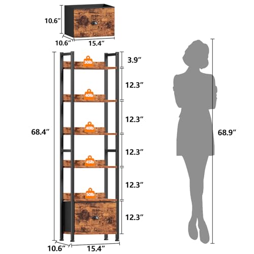 Furologee 6 Tier Bookshelf Set of 2,Industrial Bookshelves and Bookcases - color: Rustic Brown, size: 6 Tier-2 PCS