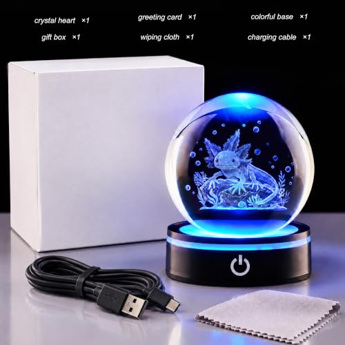 Axolotl Crystal Ball Night Light, 3.15 Inch with LED Base - color: Axolotl