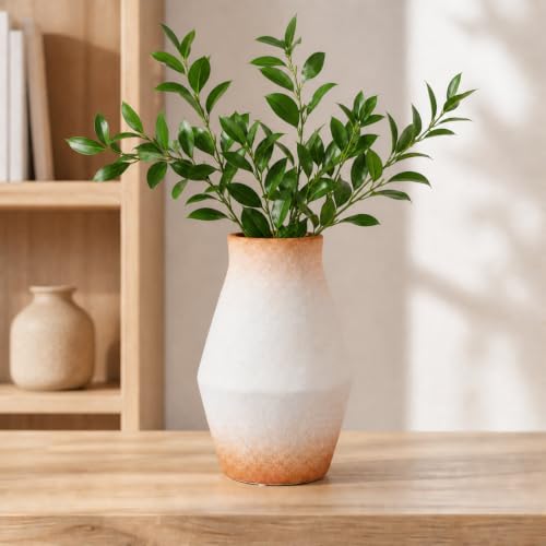 Rustic Farmhouse Ceramic Vase, 10 Inch - color: Brown and White, size: 10 inch