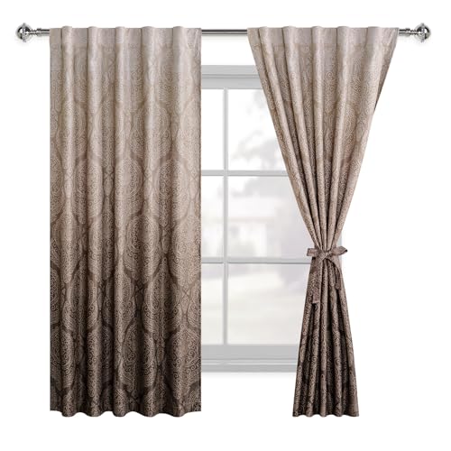 DWCN Brown Ombre Room Darkening Curtains 54 inch Length - Damask Patterned Back Tab Small Window Drapes with Tiebacks Thermal Insulted Curtains for Bedroom/Kitchen, 2 Panels, 42 x 54 Inch - color: Brown, size: 42"W x 54"L (Pack of 2)
