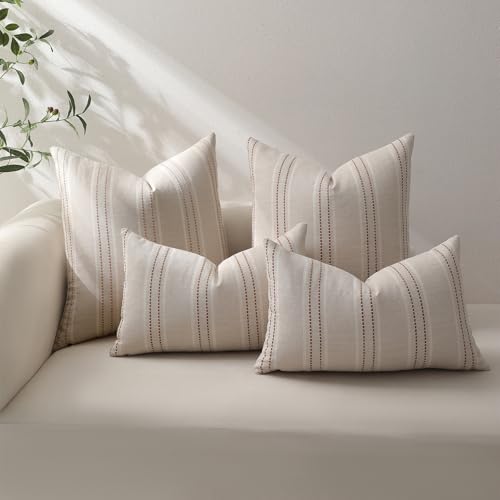 Hckot Fall Throw Pillow Covers 18x18 Set of 2 Striped Pillow Covers Caramel - color: Caramel, size: 18" x 18" (Pack of 2)