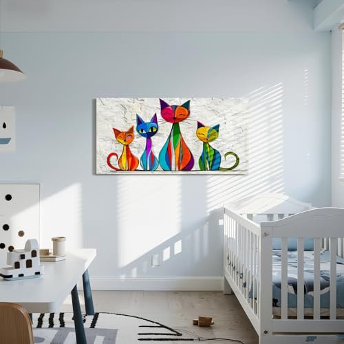 imjiayu Abstract Cat Wall Art Colorful Kitty Large Canvas Prints 20"x40" - color: Geometric Kitten, size: 40"L x 20"W