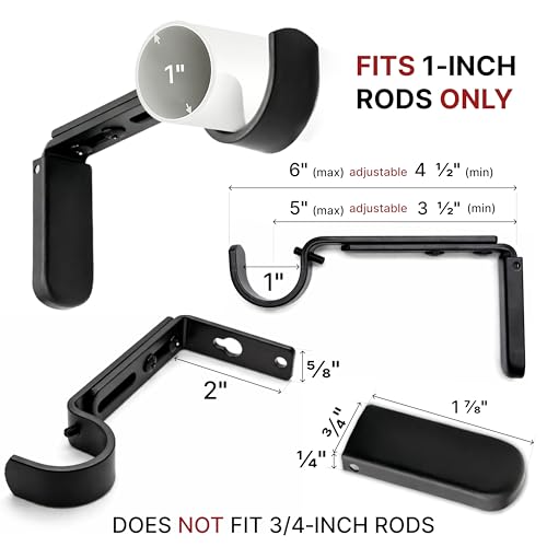 Adjustable Curtain Rod Brackets for Wall 5 inch, Heavy Duty, 3 Pack, Black - color: Black - Set of 3