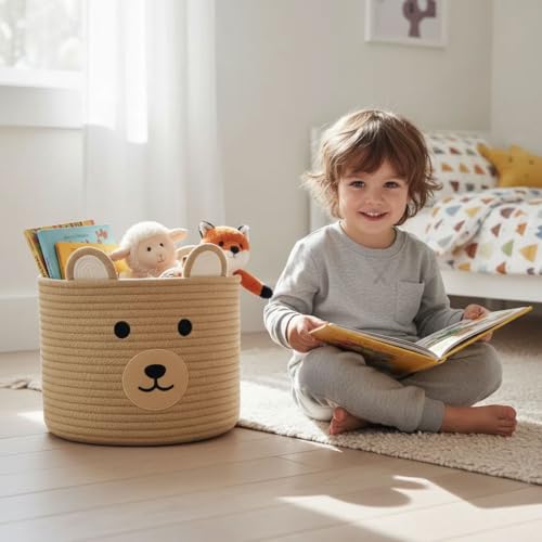 Bear Laundry Baskets Laundry Hamper Storage Baskets with Handles,Decorative Basket for Living room,Woven Storage Basket for Toys Bin Pillows Blankets Clothes (Khaki) - color: Khaki